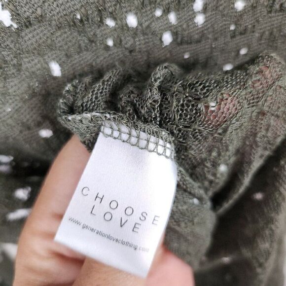 Generation Love Green Long Sleeve Crew Neck Semi Sheer Paint Splatter Top XS/S - Picture 8 of 9